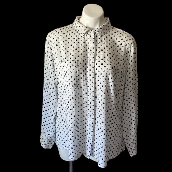 Per se White And Black Arrow Plus Size 1X Long Sleeve Buttoned Down Shirt Blouse - Picture 1 of 8
